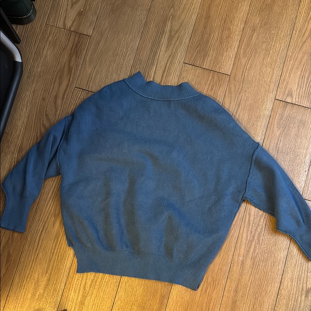 Blue Cowl Neck Sweater with Ribbed Cuffs